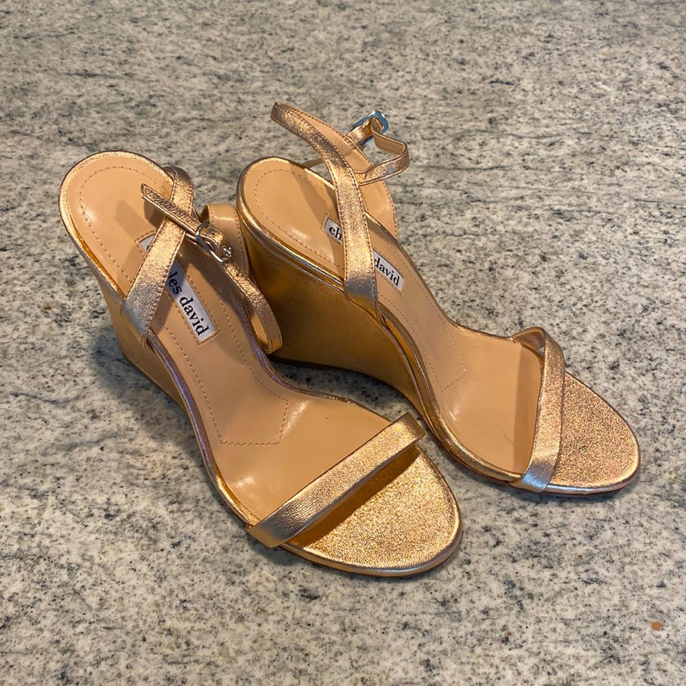 Charles David rose gold sandal wedges. Size 9. Worn once.